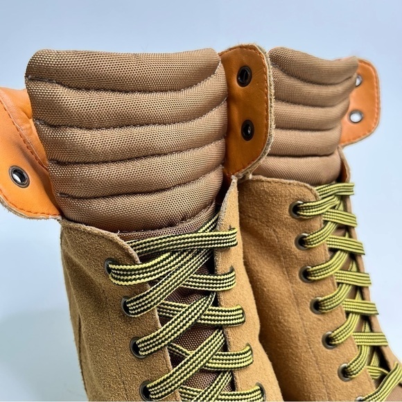 PAJAR Tan Camel Suede Lace-up Workboot Style Wedge Sneaker Buckle Booties Boots - Picture 5 of 13